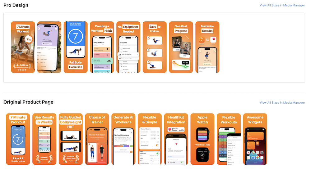 Screenshot set for Test 3 showing the professional design versus the original product page